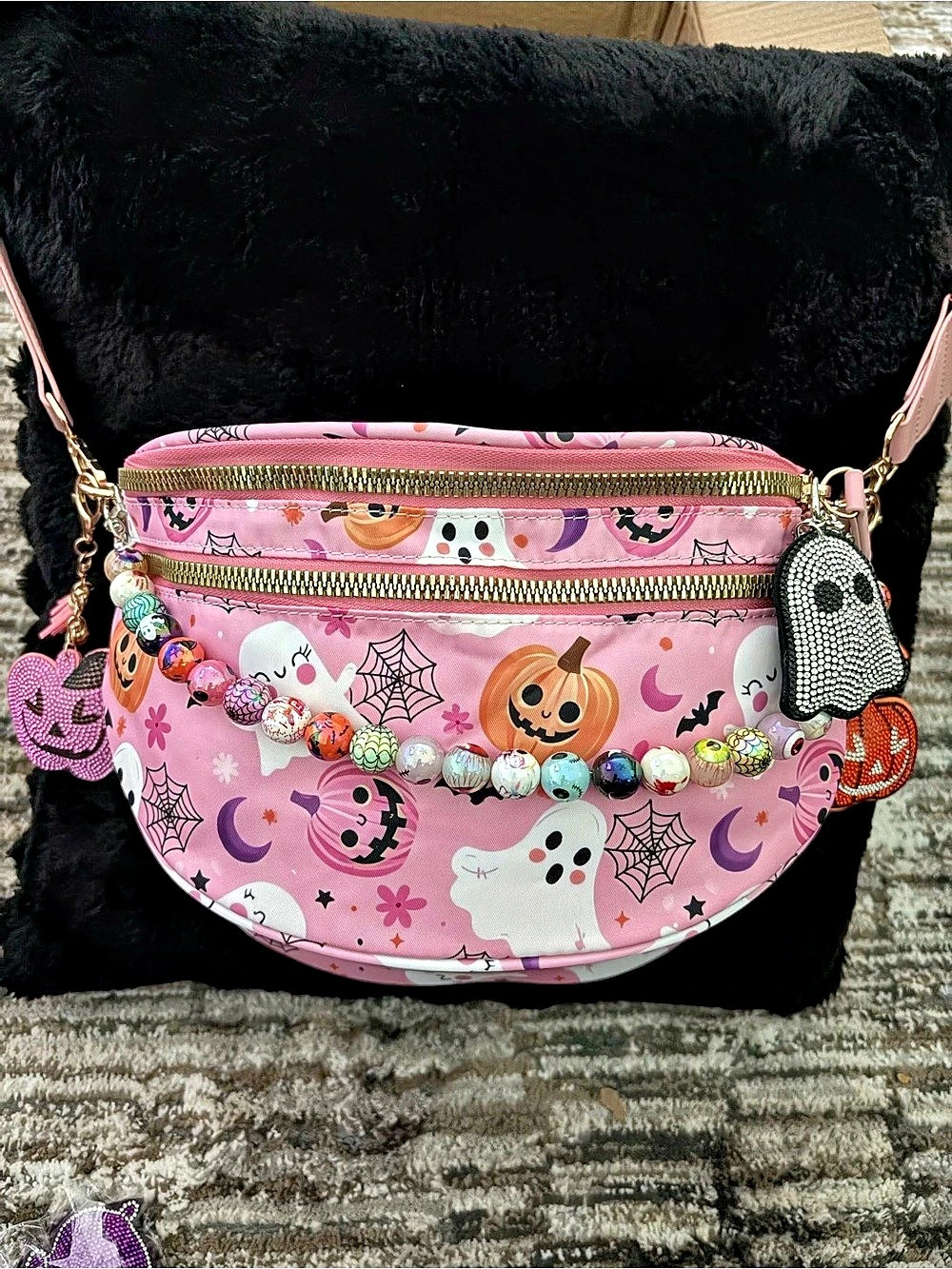 Pink & Black Halloween Print Crossbody Bag